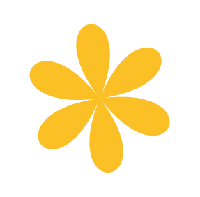 Simple yellow flower with six rounded petals on a transparent background.