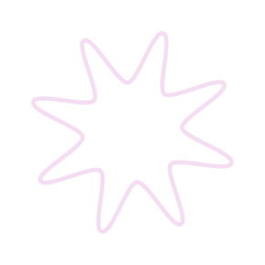 Pink outlined starburst shape with ten points on a black background.