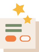 Illustration of a form with text lines and buttons with two yellow stars above it.