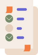 Stylized checklist with green check marks and blue horizontal lines on a beige background.