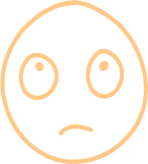 Simple orange line drawing of a confused or uncertain face on a transparent background.