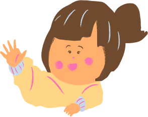Cartoon of a smiling girl with brown hair waving her hand, wearing a yellow sweater.