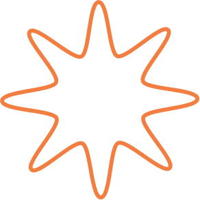 Orange eight-pointed star shape with rounded points on a transparent background.