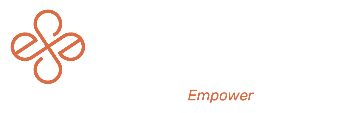 Logo with a salmon-colored abstract flower shape and the tagline: Empower Beyond Wellness.