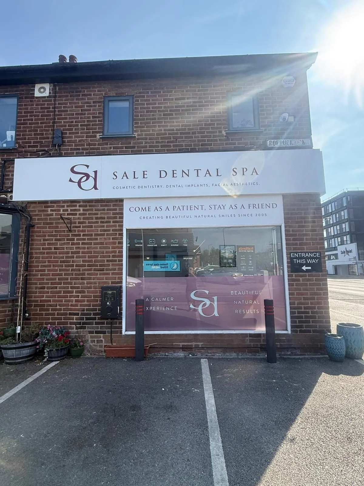 The front of Sale Dental Spa on Washway Road with the practice signage