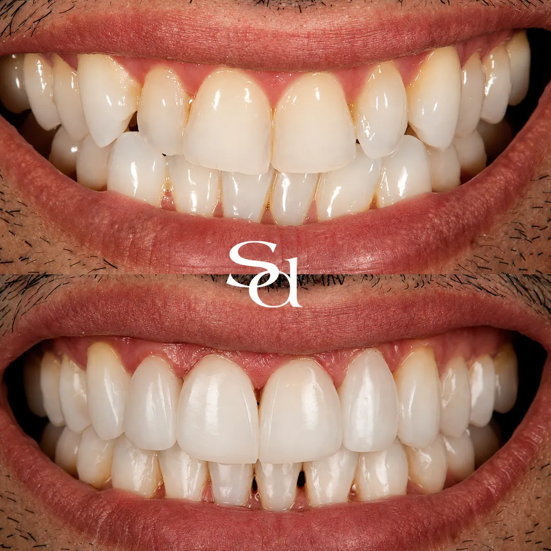 Clear aligners and composite bonding before and after at Sale Dental Spa, un-retouched
