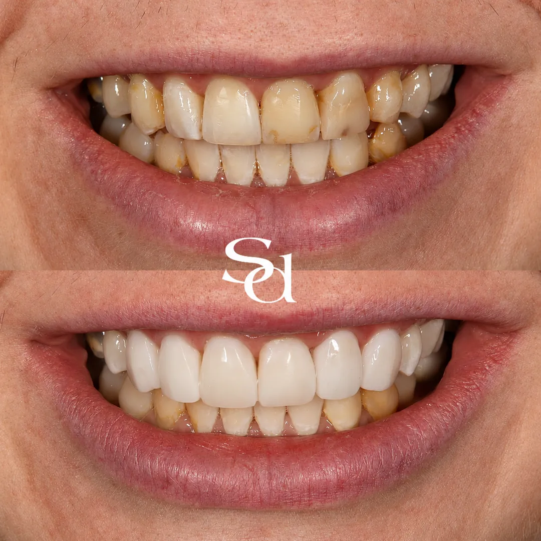 Porcelain veneers before and after at Sale Dental Spa, un-retouched