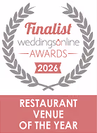 Finalist badge, weddingsonline Awards 2026, Restaurant Venue of the Year