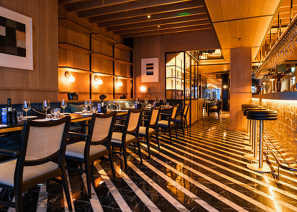 A long table set for a group dinner at The Grayson, Dublin