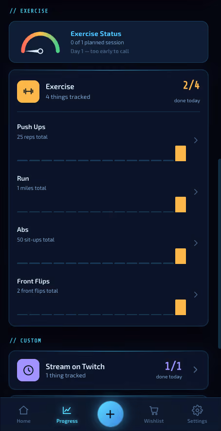 solstice app progress exercise