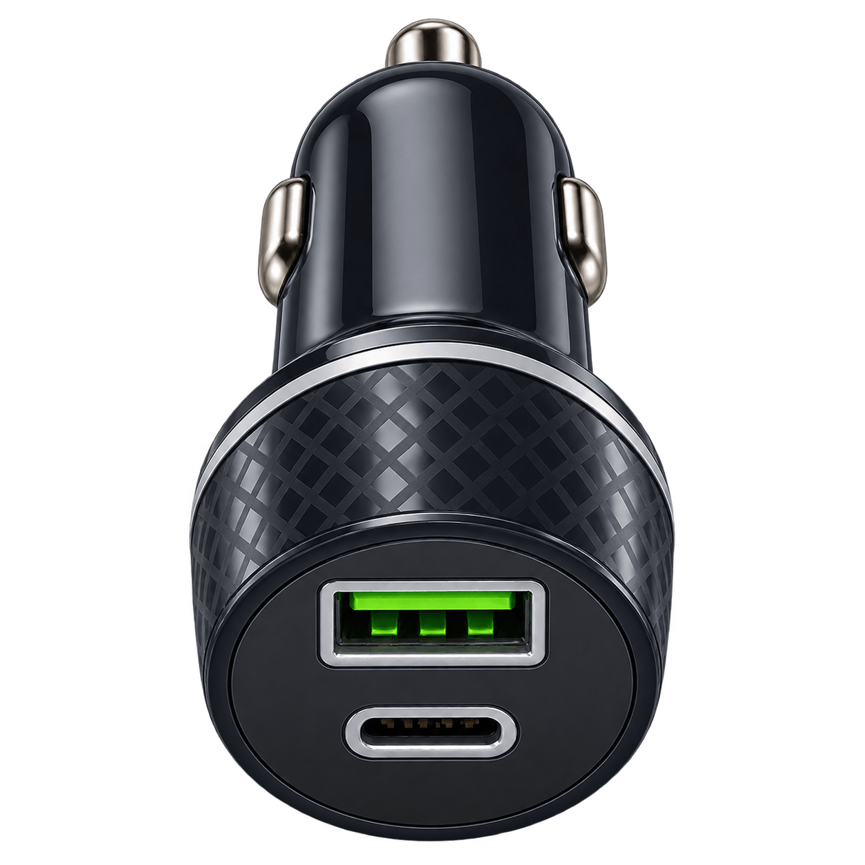 PRYEVO PR-CC60W-CA02 car charger with USB-C and USB-A ports, front view