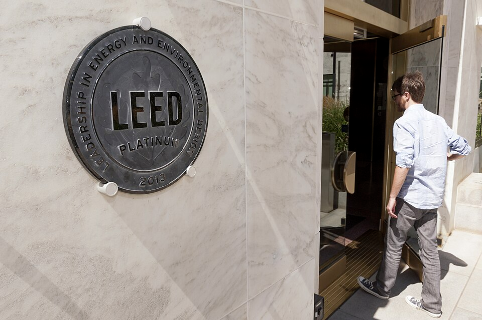 Example of building certification plaque in lobby of a commercial real estate.