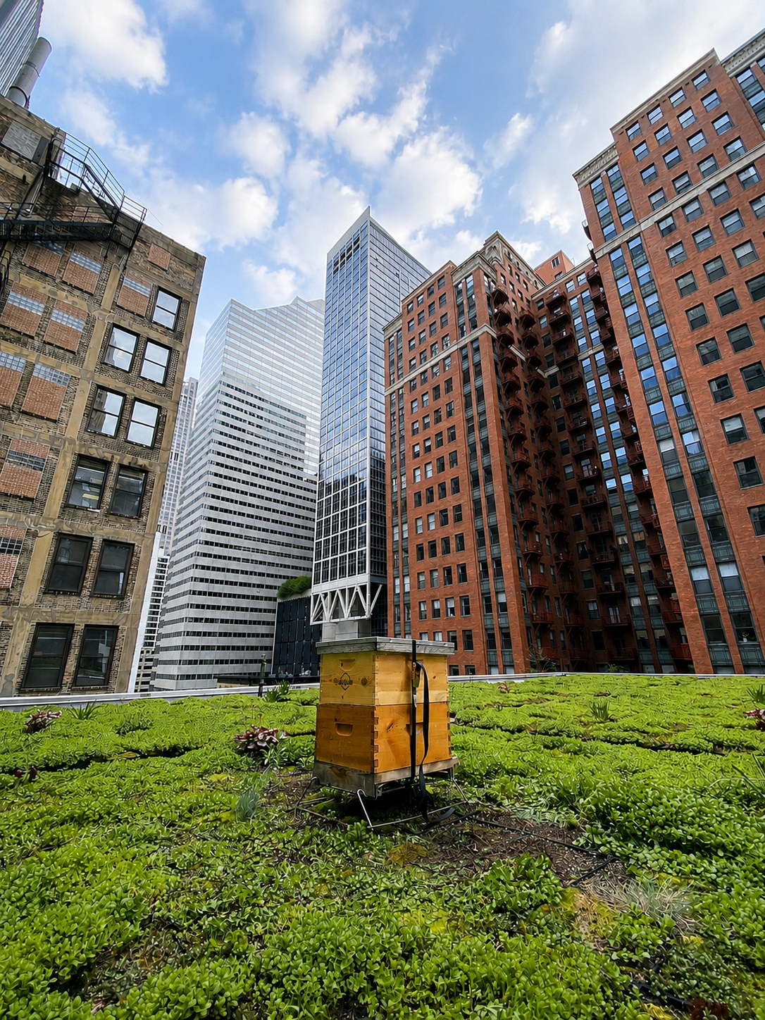 Toit vert et infrastructure écologique sur un immeuble à Chicago