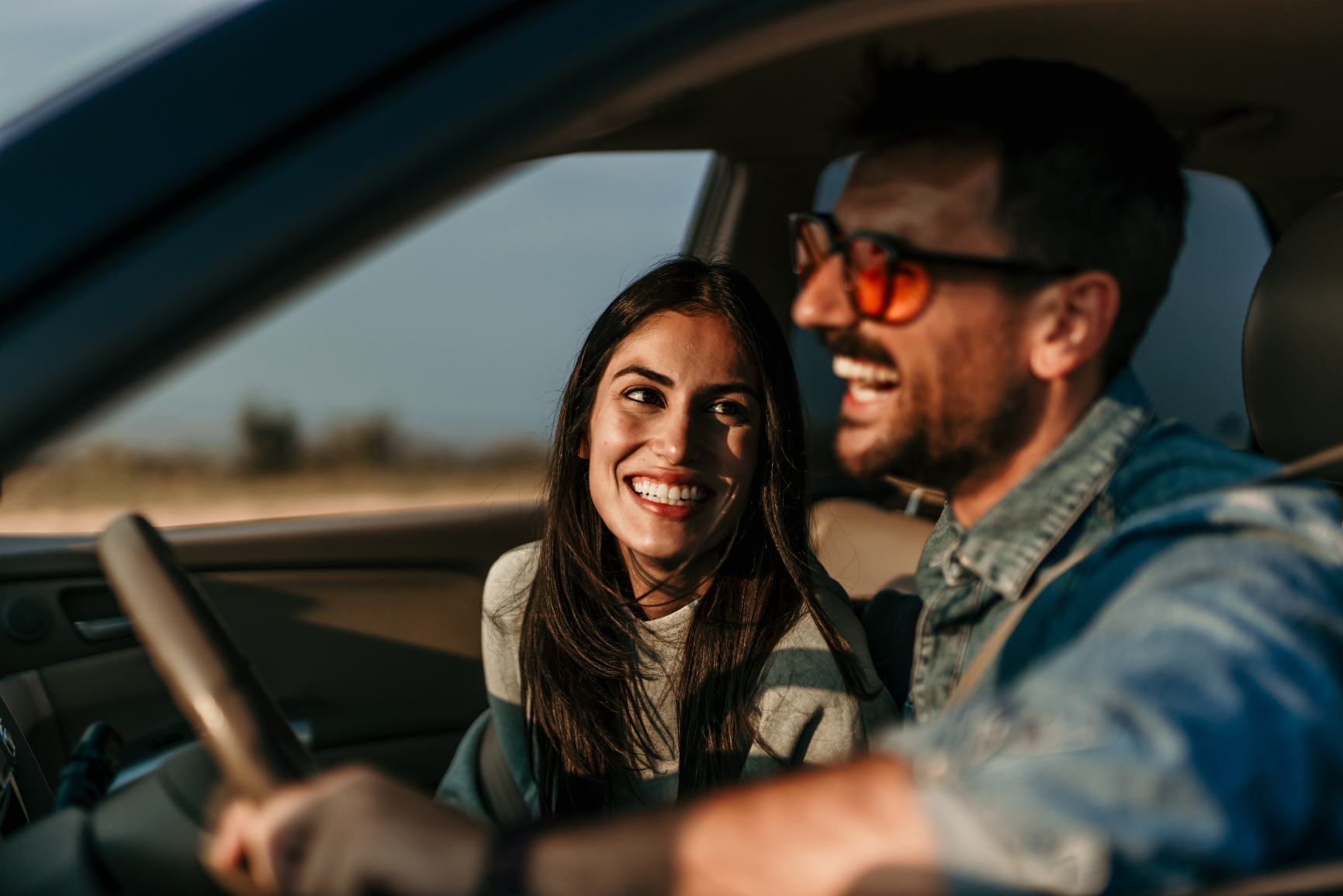 Man and woman in car stock image