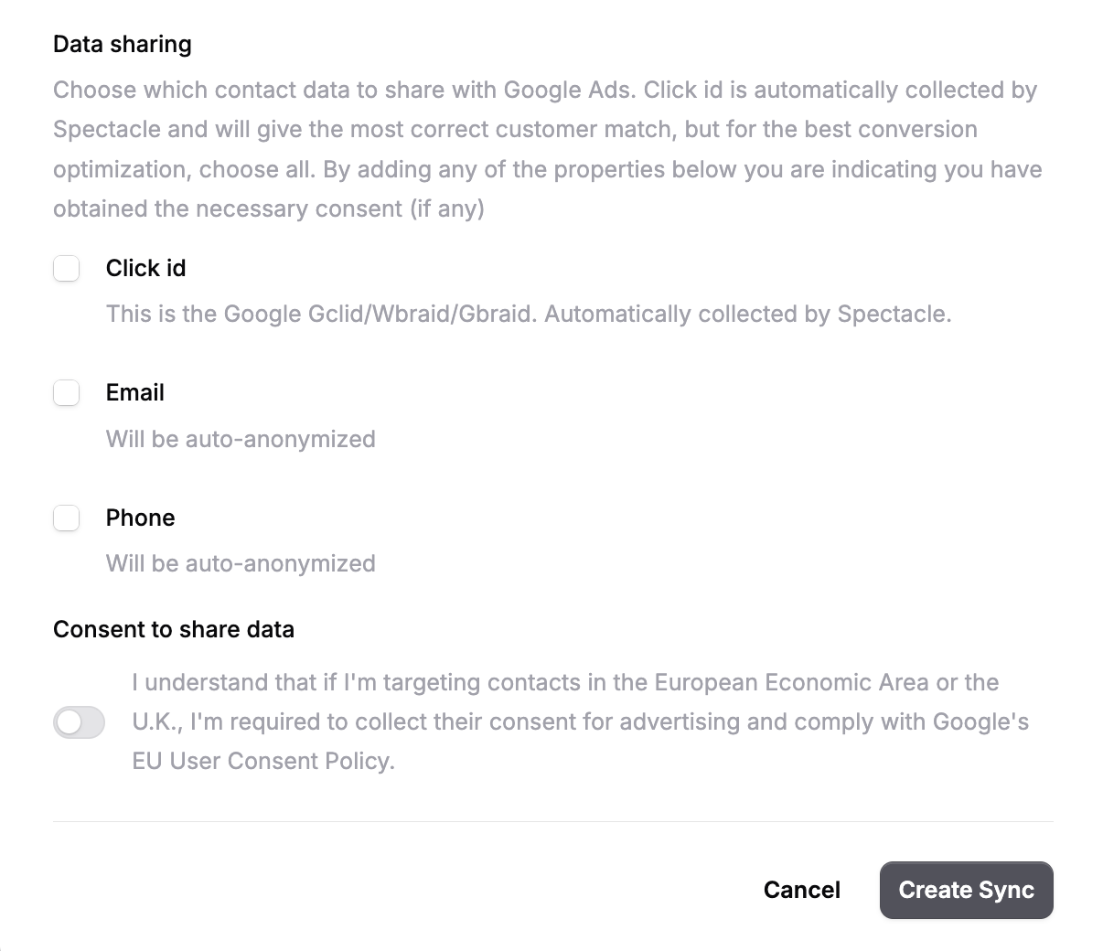 Enhanced Conversion Sync
