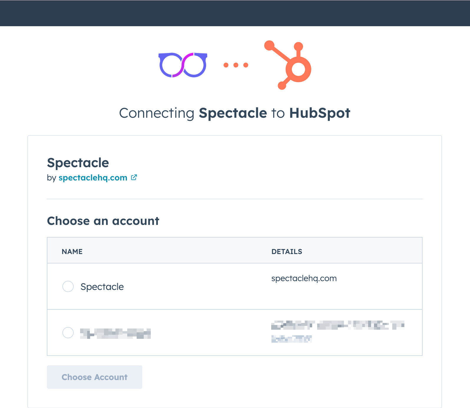 Choose HubSpot Account