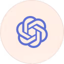 OpenAI logo with blue interwoven lines forming a symmetrical shape on a cream background.
