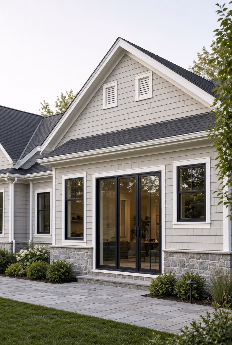 Home addition with sliding glass doors