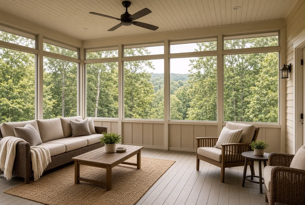 Sunroom with chairs looking out into nature