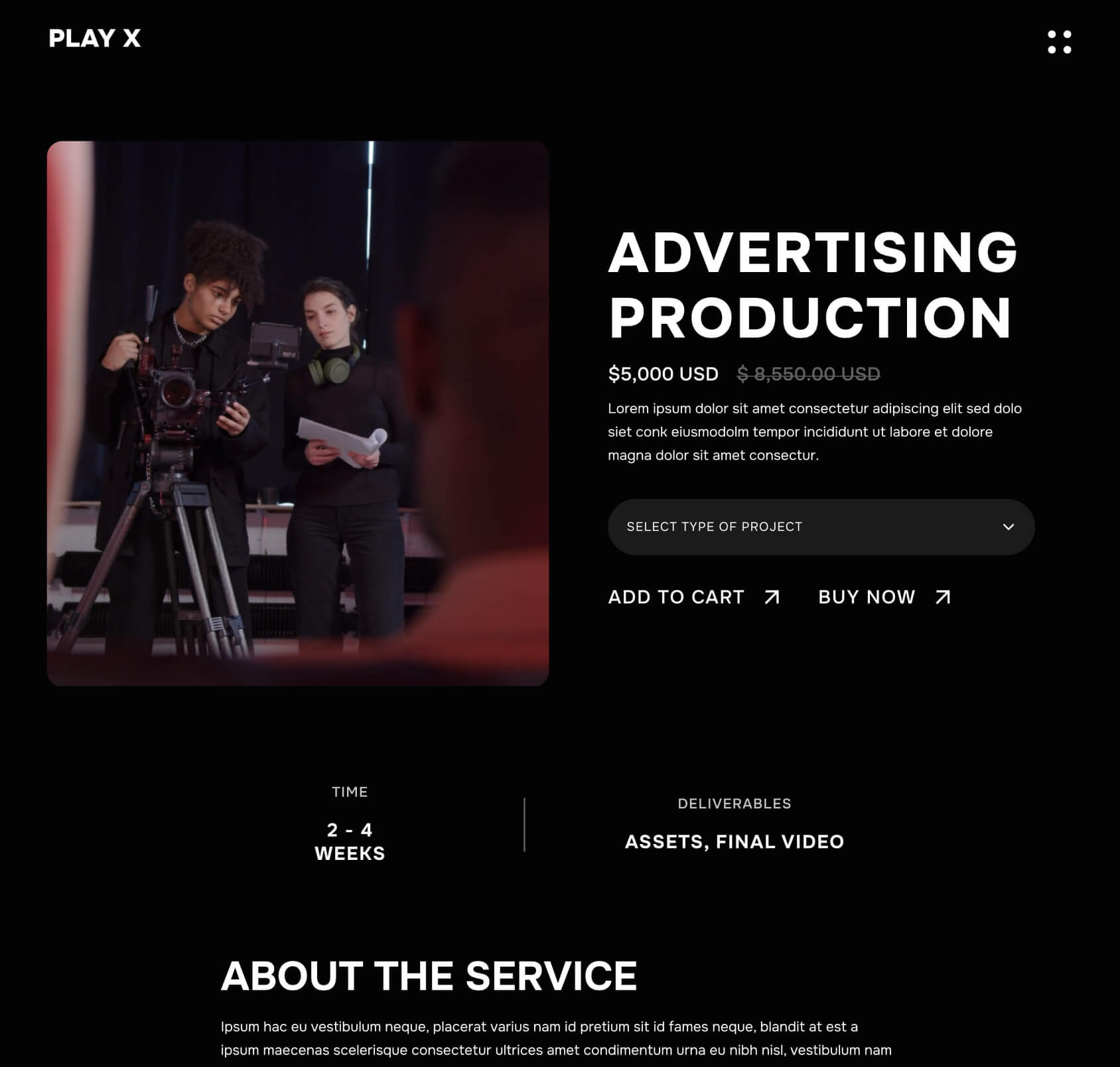 Play X - Package Single Page - Video Production Agency Webflow Template