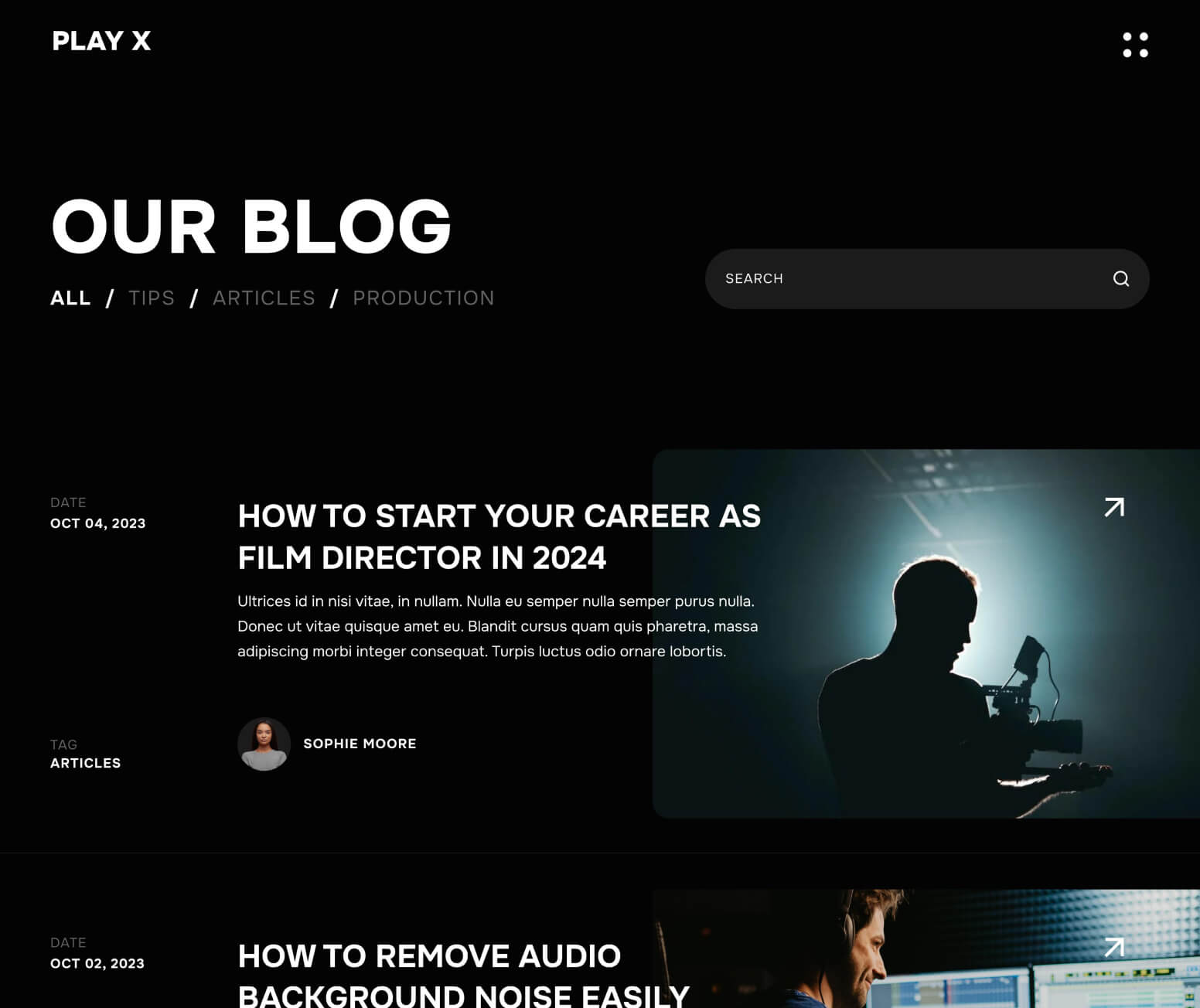 Play X - Blog Page - Video Production Agency Webflow Template
