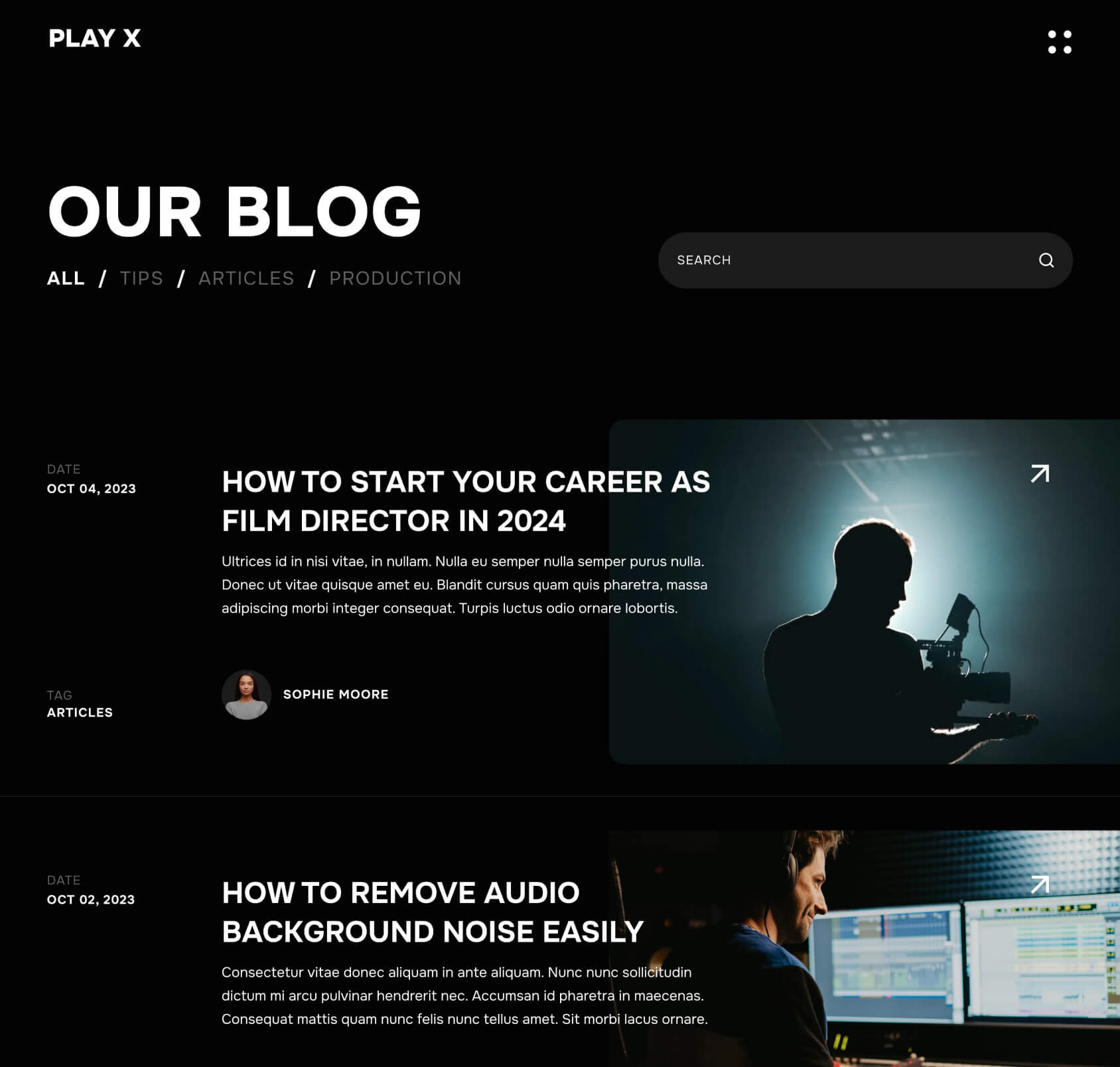 Play X - Blog Page - Video Production Agency Webflow Template