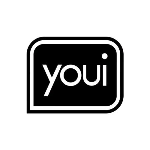 The word 'youi' in lowercase letters with rounded decorative corners around it.