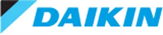 Daikin brand logo in bold blue letters with a blue triangular design on the left side.