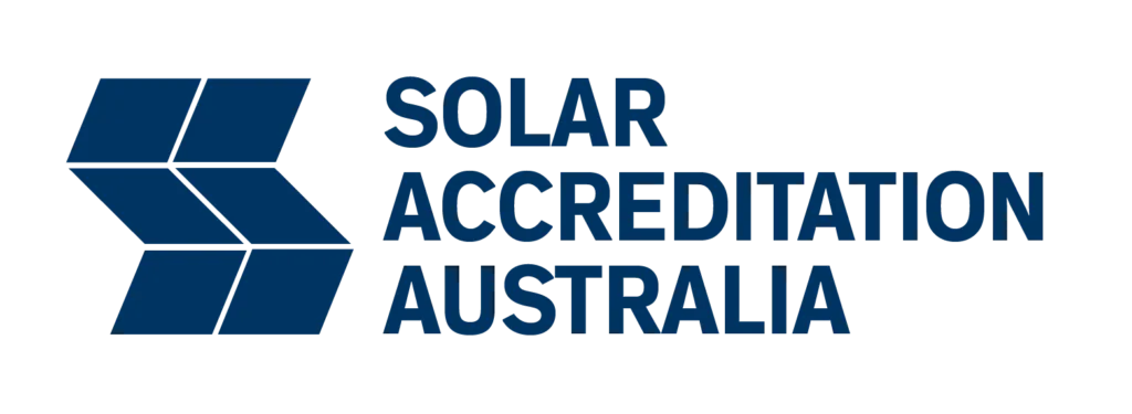 Solar Accreditation Australia logo with stylized blue solar panel graphic.