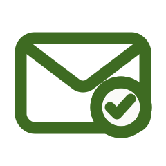 Green envelope icon with a white circle and green check mark indicating secure message or confirmation.