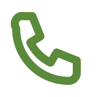 Green telephone handset icon tilted diagonally on a white background.