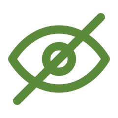 Green eye icon with diagonal line indicating privacy or hidden content.