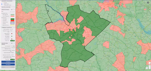 A map showing qualifying areas
