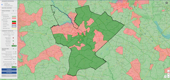 A map showing qualifying areas