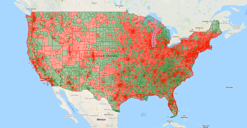 A map showing Economically Distressed Areas