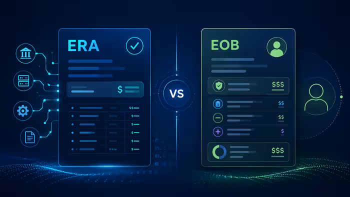 Side-by-side comparison of an ERA screen and an EOB document