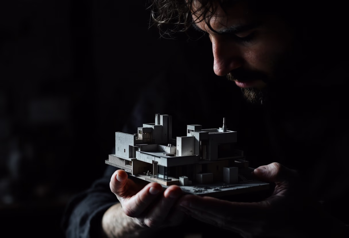 [background image] image of founder at work (for an interior design firm)