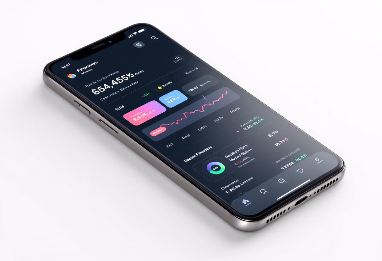 image of mobile device with a financial app interface (for a fintech company)