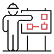 Diagram with three red squares connected by lines resembling a simplified circuit or flowchart.