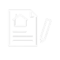 Ikona dokumentu z domem i ołówkiem symbolizująca umowę lub ofertę nieruchomości.