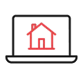 Czerwony symbol domu na ekranie laptopa na czarnym tle.