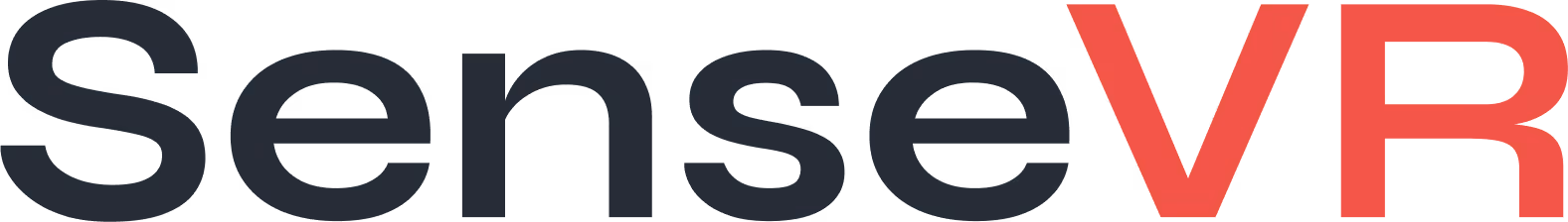 Logo SenseVR z napisem Sense w kolorze czarnym i VR na czerwono.