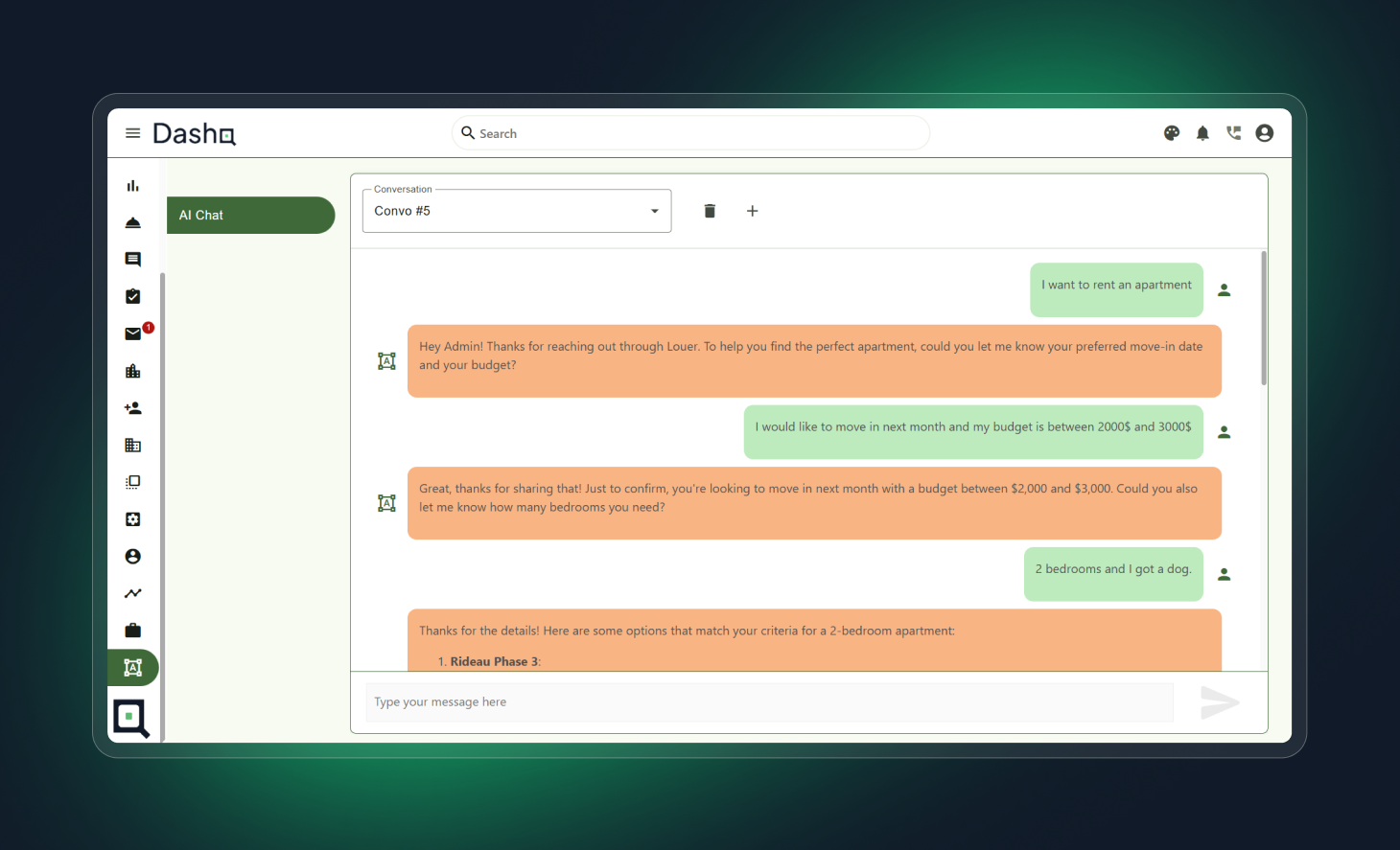 Image showing an AI chat simulation inside DashQ