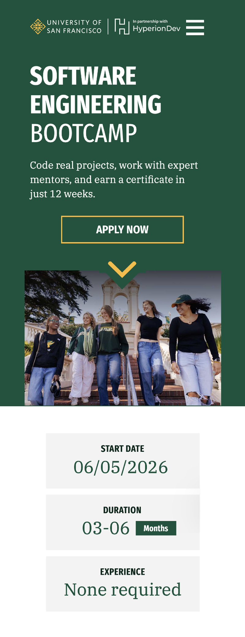 Software Engineering bootcamp paid media campaign ad from University of San Francisco (in partnership with HyperionDev)