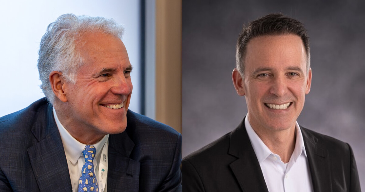 Portrait of Chris Coburn, Chief Innovation Officer at Mass General Brigham (MGB) and Portrait of Matt Thomas, General Manager and Vice President at Medtronic.