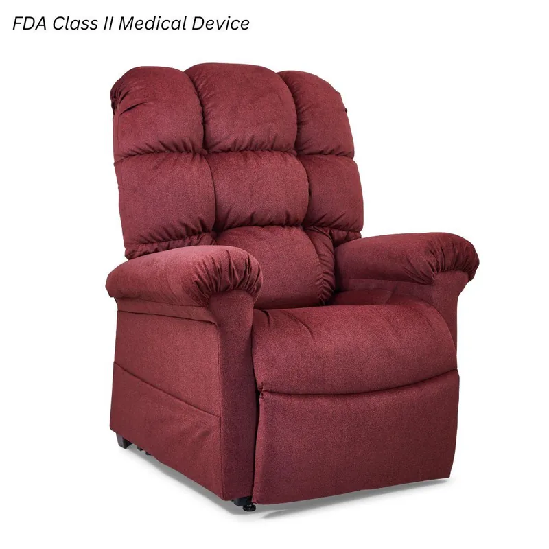 Golden Cloud power lift recliner sized for medium and large frames, shown partly reclined.