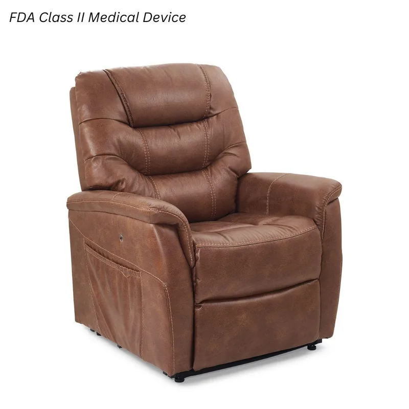 Golden Dione power lift recliner with a tufted back and a USB port in the side panel.