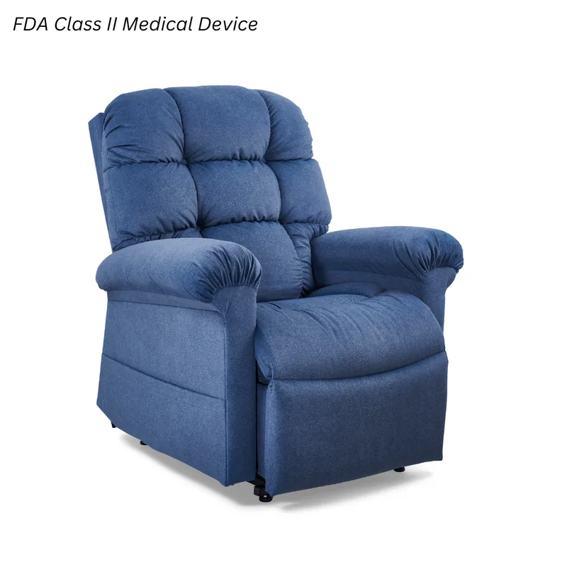 Golden Cloud Classic power lift recliner with a padded bucket seat and pillowed back.