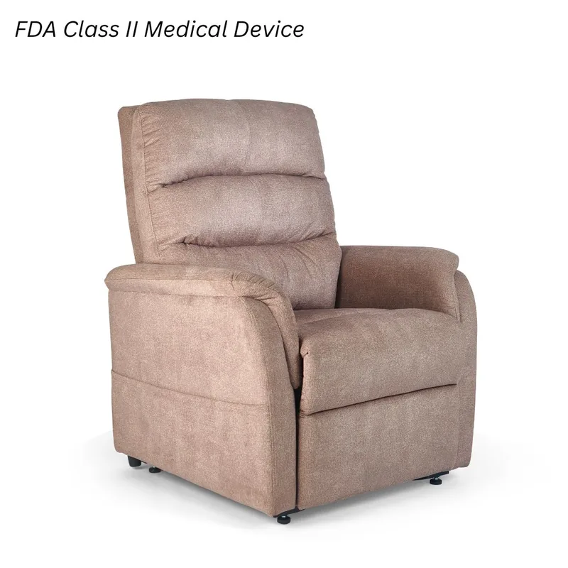 Golden Elara power lift recliner with a chaise seat and fine seam detailing.