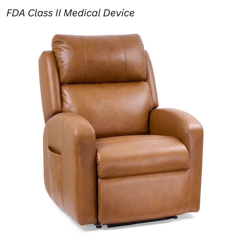 Golden EZ Sleeper Slim power lift recliner reclined past flat in the Twilight Tilt position.